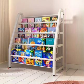 "Chalk Standard Children's Bookshelf with Rollers, 5/6 Horizontal Shelves, Open Back, Alloy, Scratch-repellent"