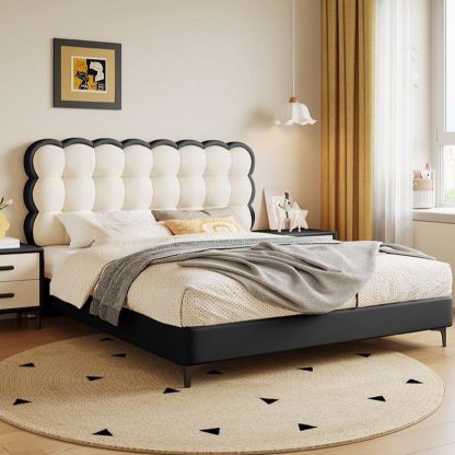 "Dove Grey Timber Panel Standard Children Bed with Artificial Leather & Latex Mattress, Gender Neutral with Headboard"