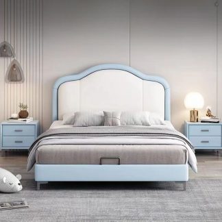 "Azure Trendy Timber Standard Children Bed with Artificial Leather Panel Headboard and Coir Mattress for Gender Neutral"